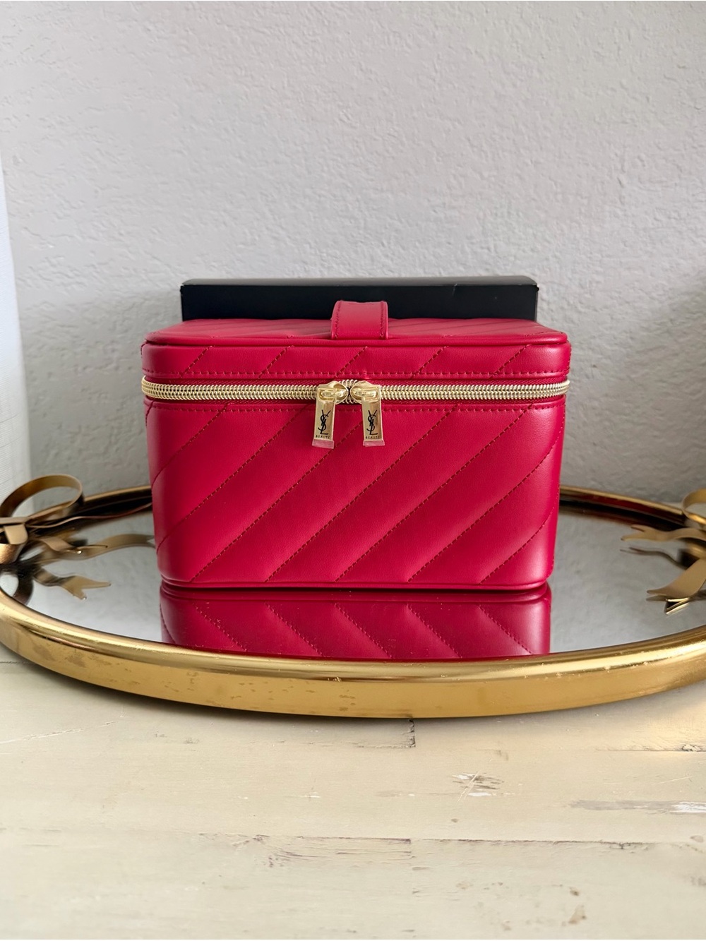 Yves Saint Laurent Hot red Quilted Cosmetic Case with Gold Hardware